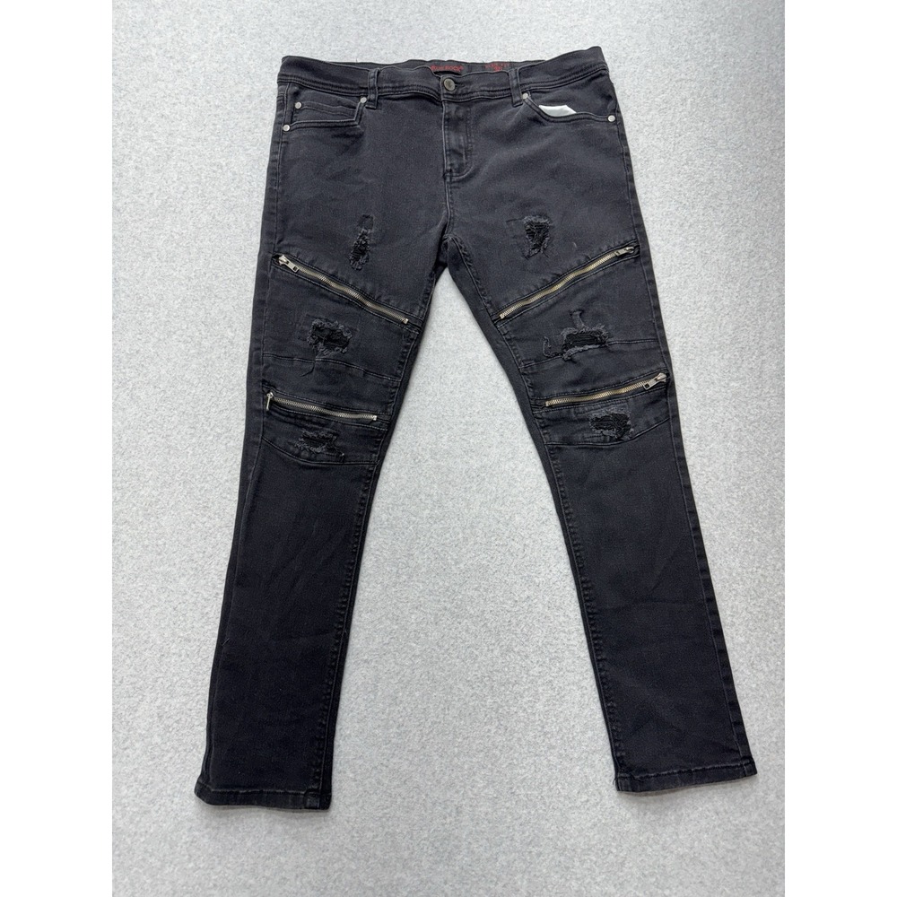 True Rock Jeans Mens 36x28 Dark Slim Distressed Grungecore Punk Streetwear